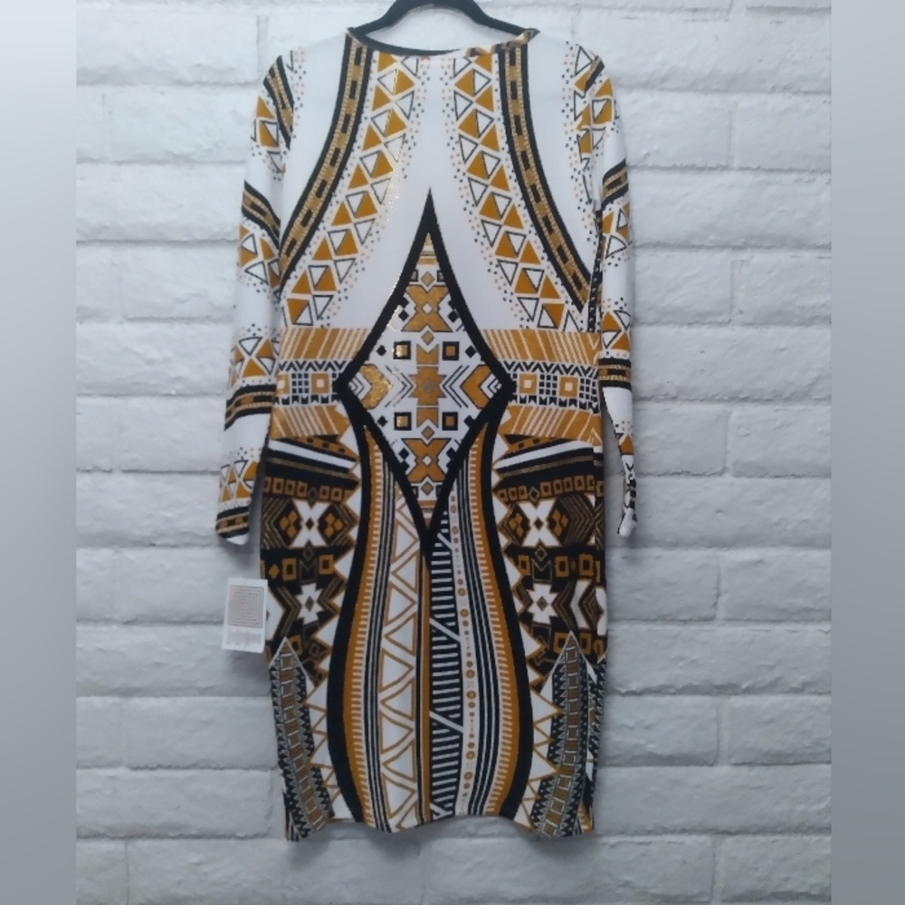 LuLaRoe Gold Label Debbie Geometric Print Dress  Black, White, Brown & Gold - Picture 3 of 11